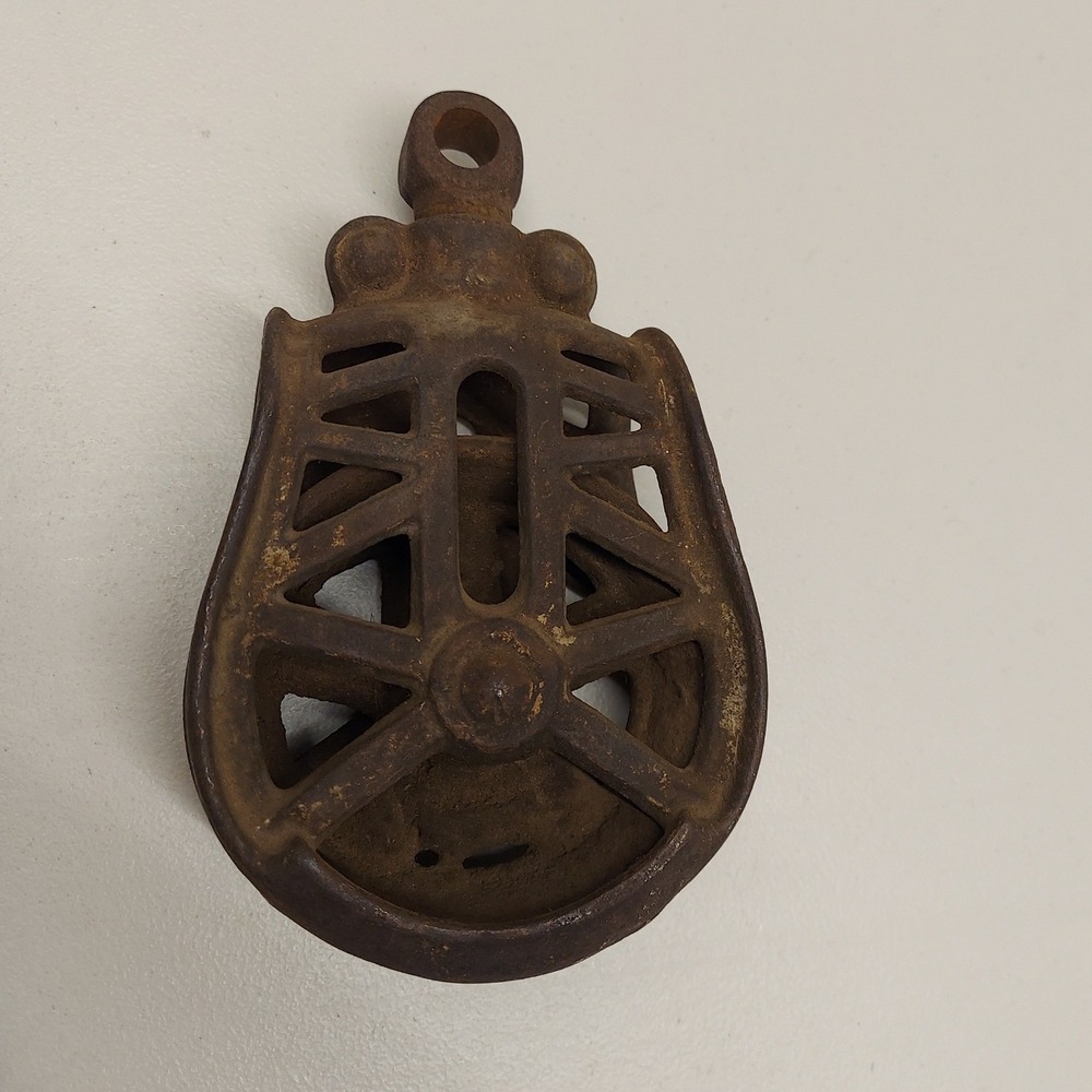 Antique Cast Iron Pulley Block Decorative Wheel‎ Vintage Industrial 6.5"
